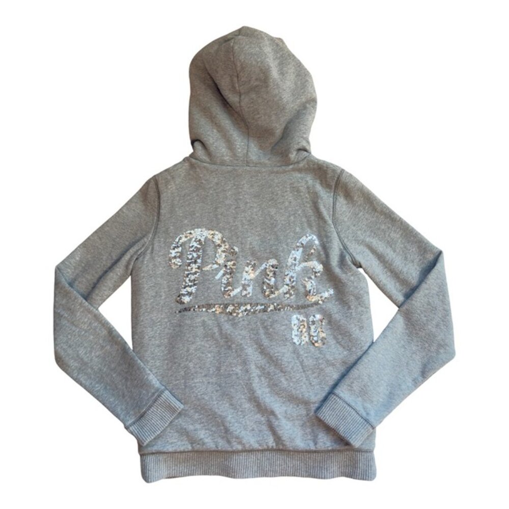 PINK Victoria's Secret Faux Fur Blinged out Full Zip Hoodie, RARE, XS, Grey, EUC